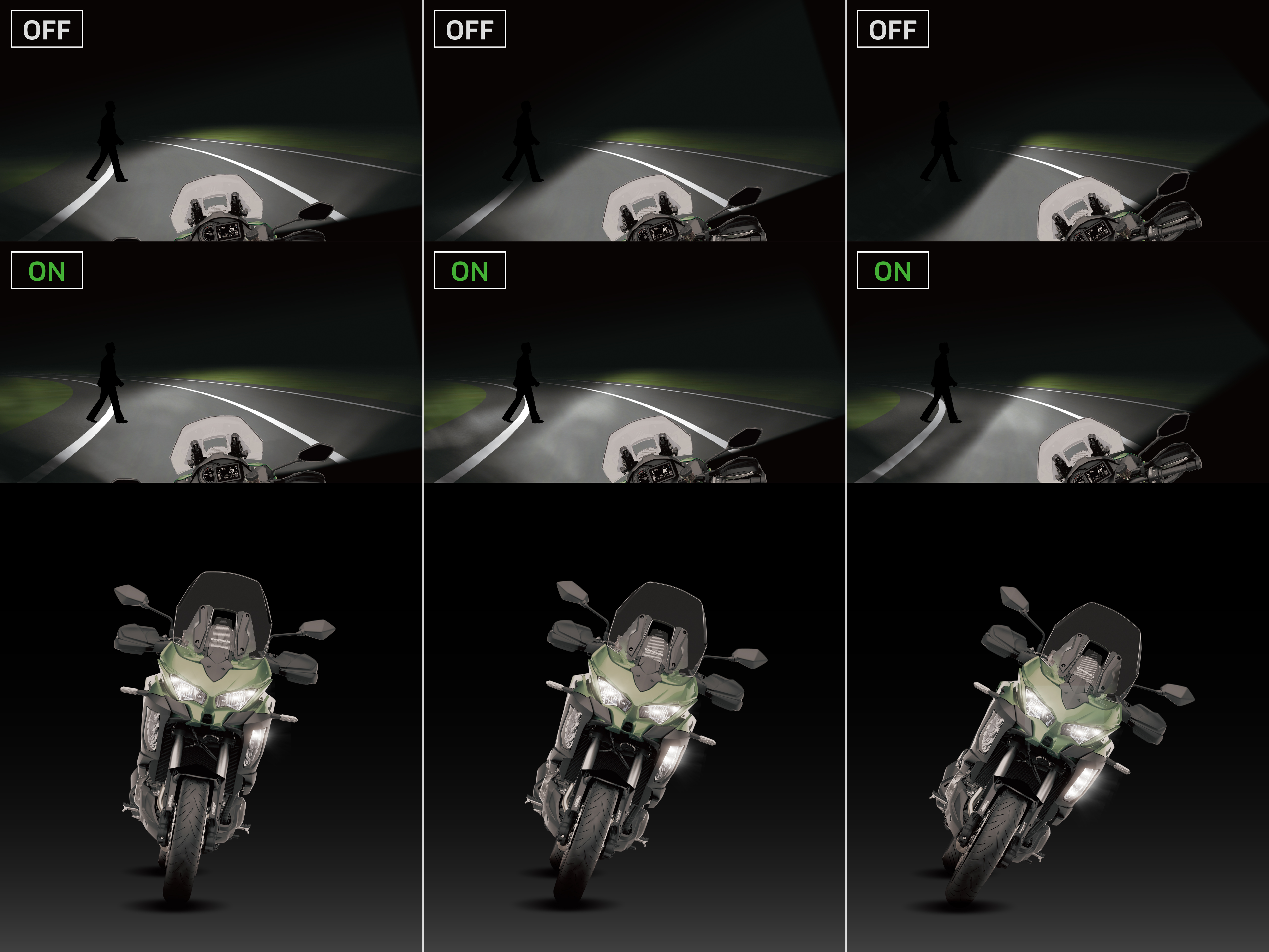 Motorcycle cornering lights on and off